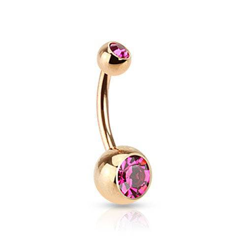 Surgical Steel Rose Gold Plated Double Gem Non Dangle Belly Ring