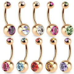 Surgical Steel Rose Gold Plated Double Gem Non Dangle Belly Ring