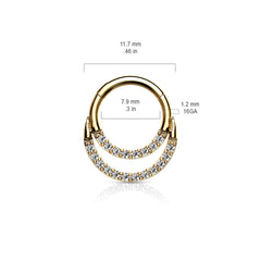 Surgical Steel Rose Gold PVD Double Line White CZ Hinged Easy Click Septum Ring