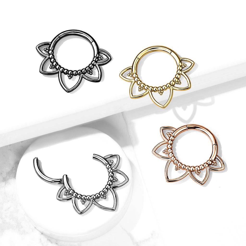 Surgical Steel Rose Gold PVD Floral Tribal Hinged Septum Ring Hoop Clicker