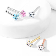 Surgical Steel Rose Gold PVD White CZ Star Ball End Nose Ring Stud