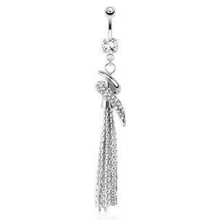 Surgical Steel Swirl Long Tassel Belly Button Navel Ring Dangle