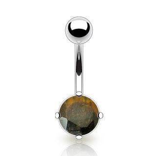 Surgical Steel Tiger's Eye Stone Prong Set Belly Button Ring