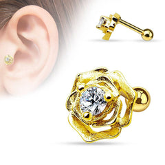 Surgical Steel White CZ Flower Helix Tragus Barbell Cartilage Earring