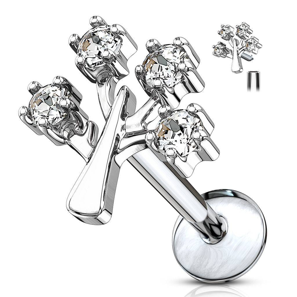 Surgical Steel White CZ Tree Of Life Internally Threaded Labret