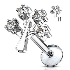Surgical Steel White CZ Tree Of Life Internally Threaded Labret