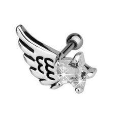 Surgical Steel Wing Feather Star Cartilage Helix Barbell Ring