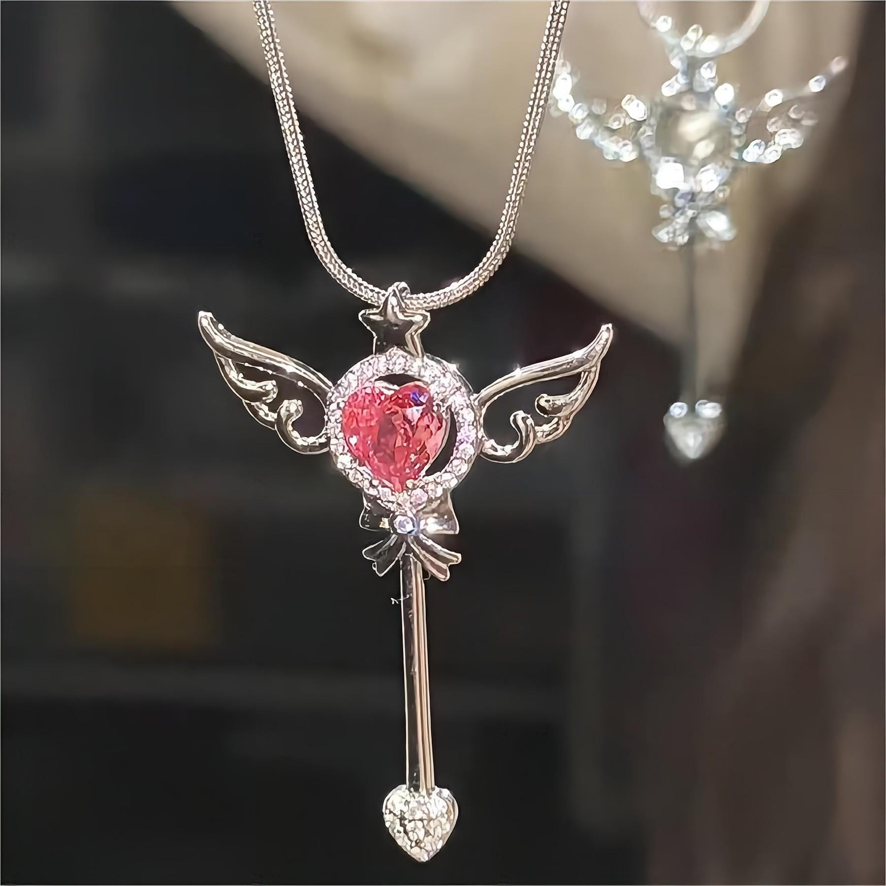 Swarovski Crystal Pink Heart Magic Wand Necklace
