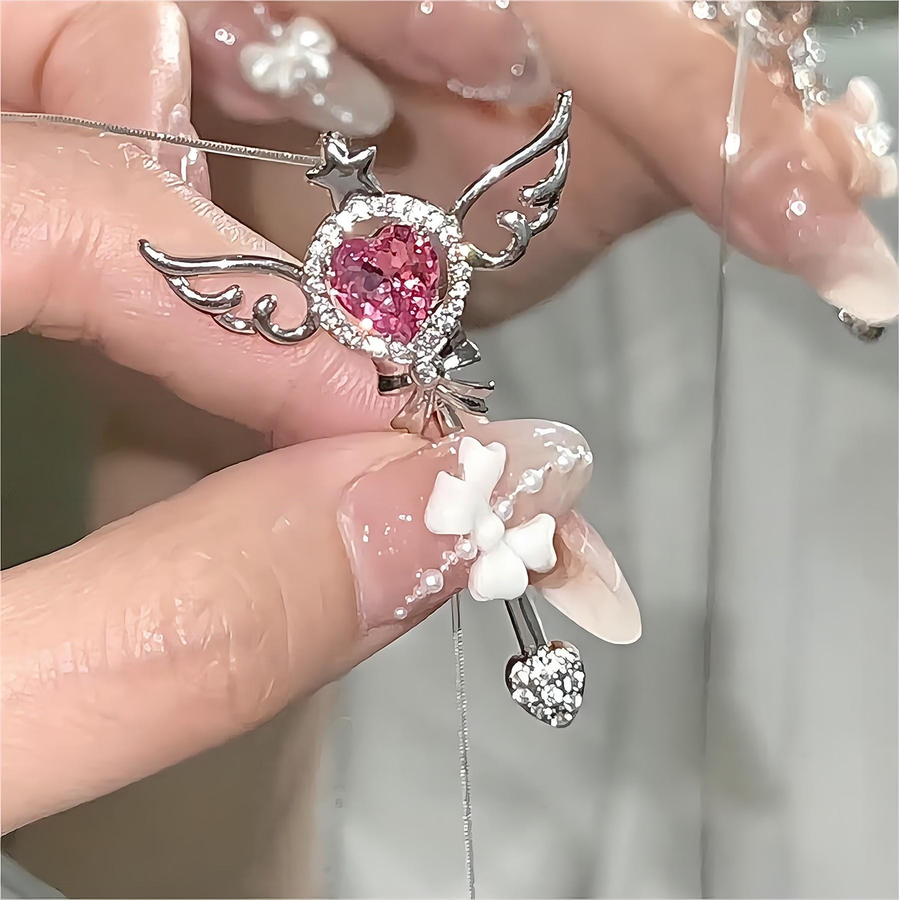 Swarovski Crystal Pink Heart Magic Wand Necklace