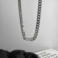 Titanium Steel Bar Charm Curb Chain Choker Necklace