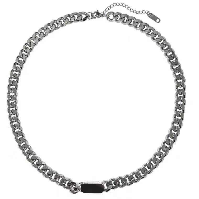 Titanium Steel Bar Charm Curb Chain Choker Necklace
