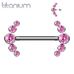 Implant Grade Titanium Internally Threaded Pink 5 Bezel CZ Gem Nipple Ring