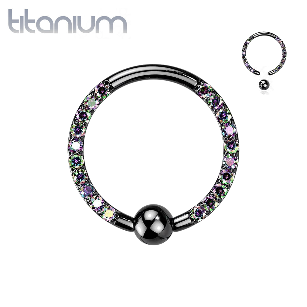 Implant Grade Titan Schwarz PVD Vorderseite VM CZ Pave CBR Creolenring