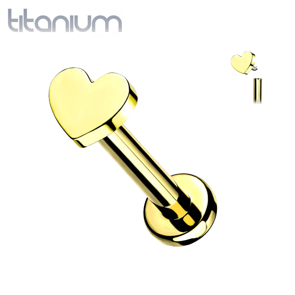 Internally Threaded Small Heart Gold PVD Implant Grade Titanium Labret