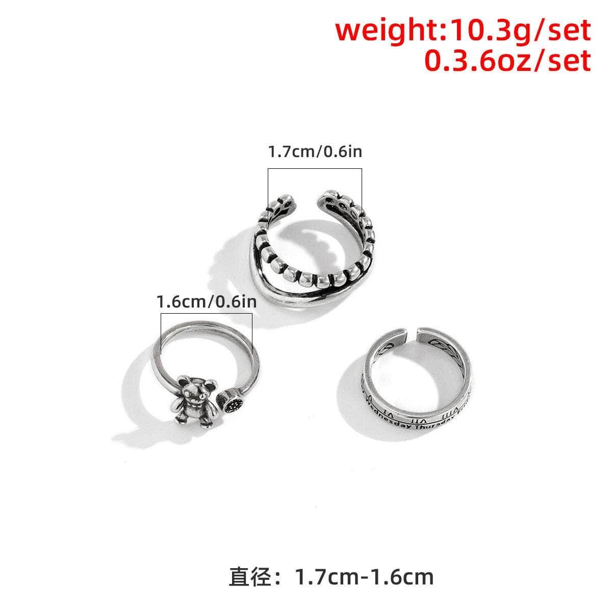 Trendy 3 Pieces Silver Plated Teddy Ring Set