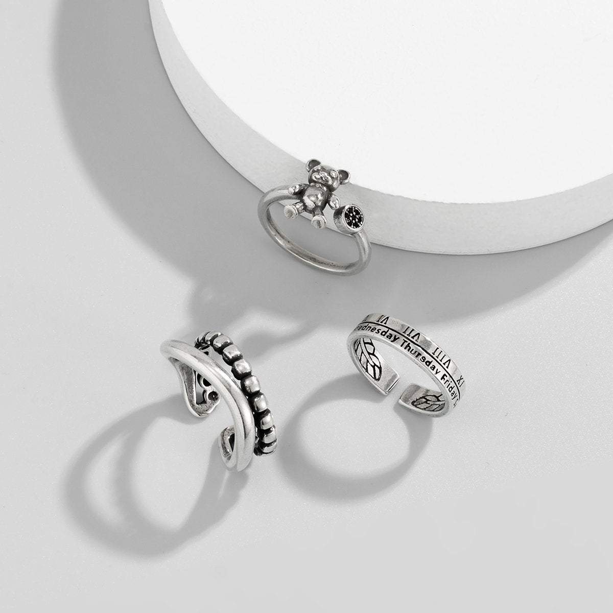 Trendy 3 Pieces Silver Plated Teddy Ring Set