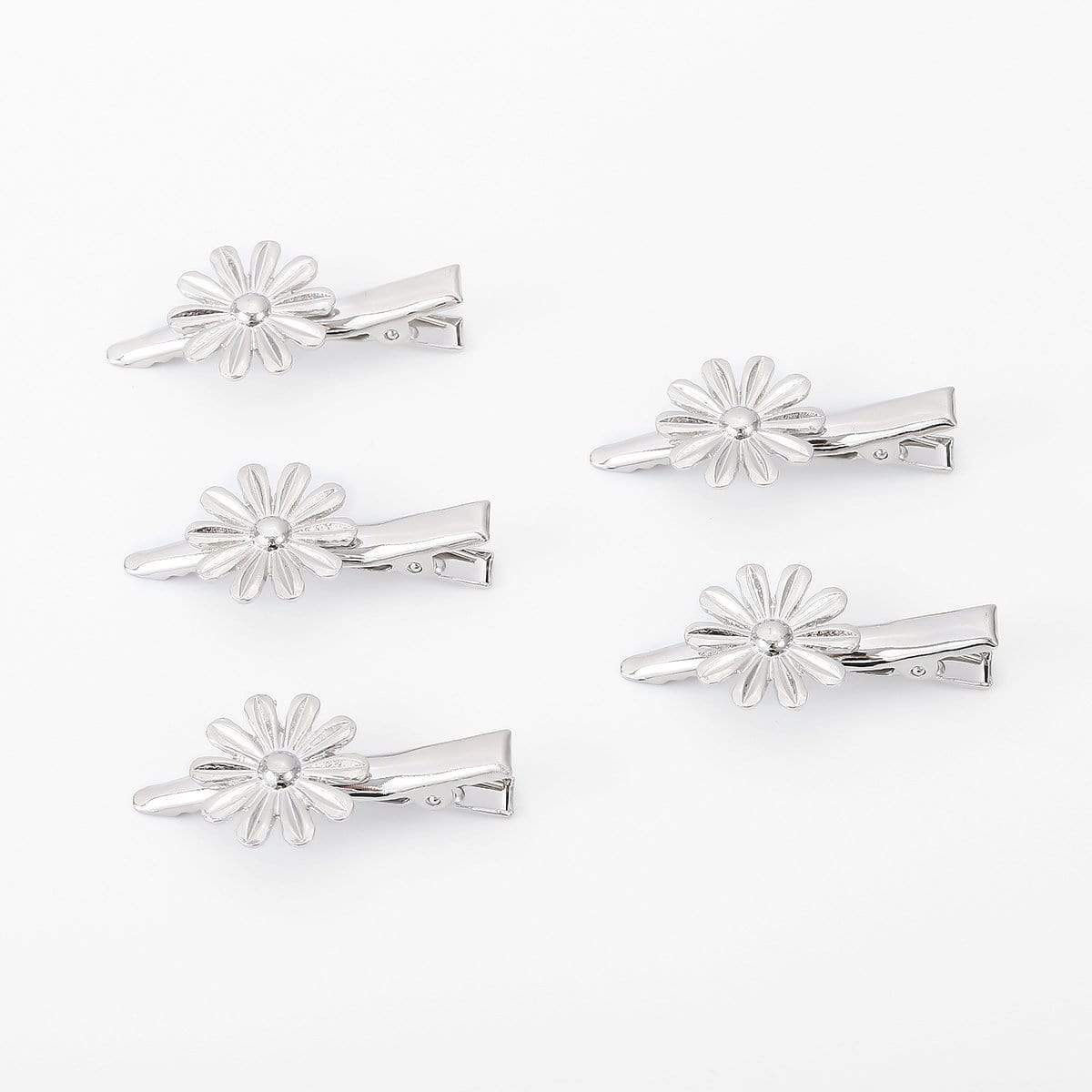 Trendy 5 Pieces Silver Tone Floral Pattern Hair Clip