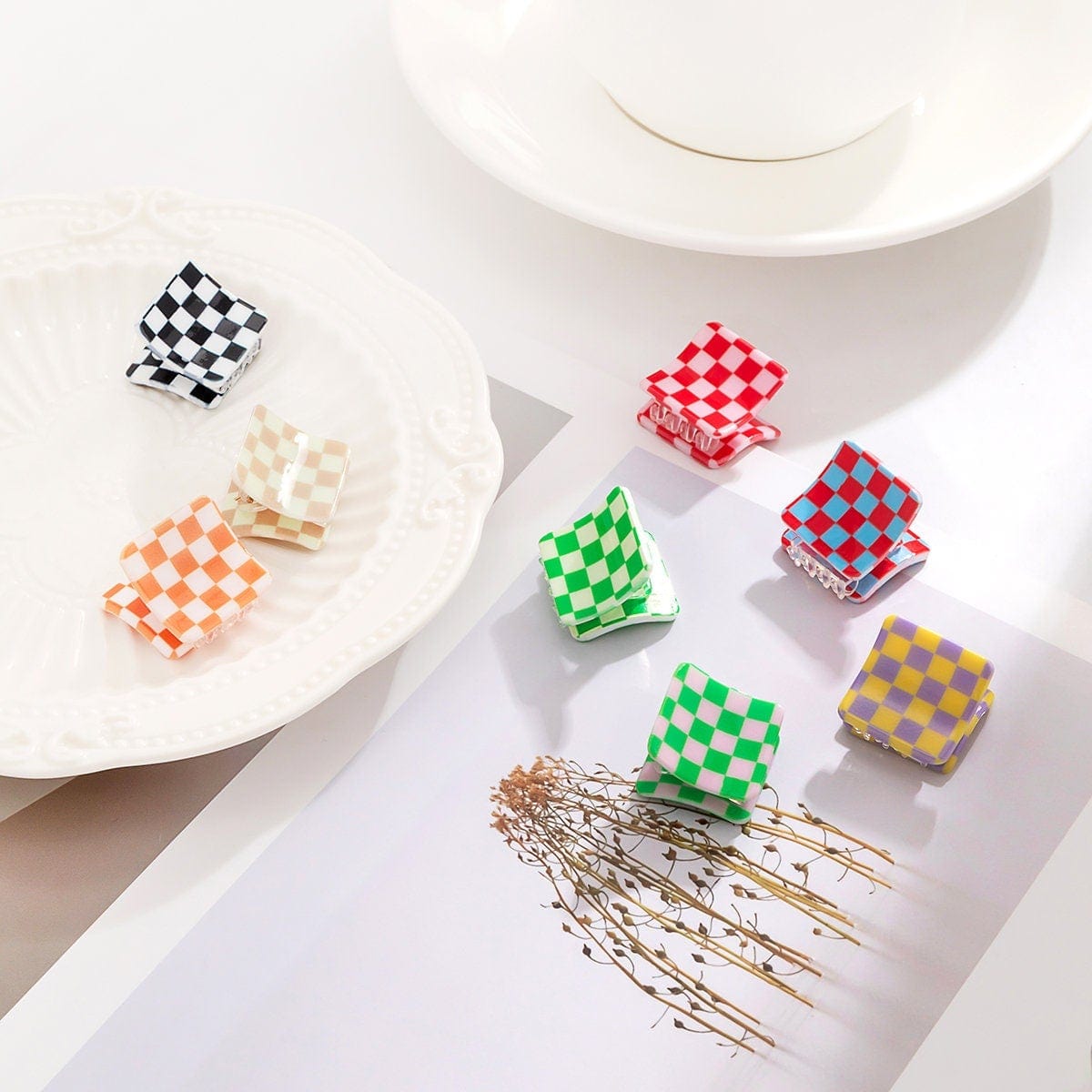 Trendy Colorful Check Checkered Hair Claw Hair Clip