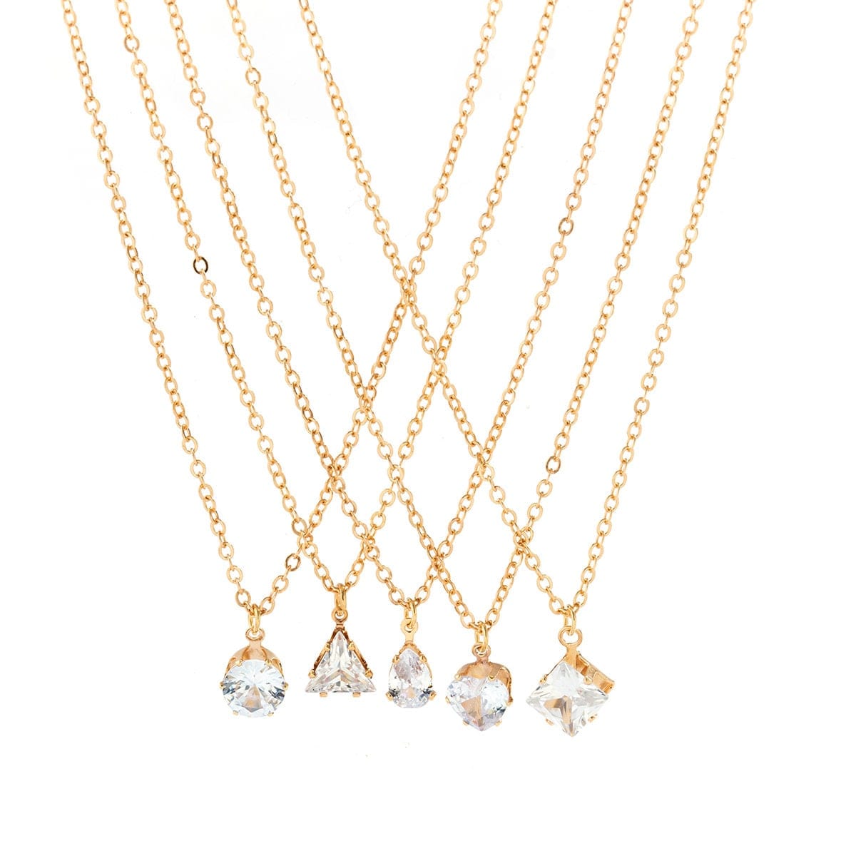 Trendy Layered Geometric Crystal Pendant Cable Chain Necklace Set