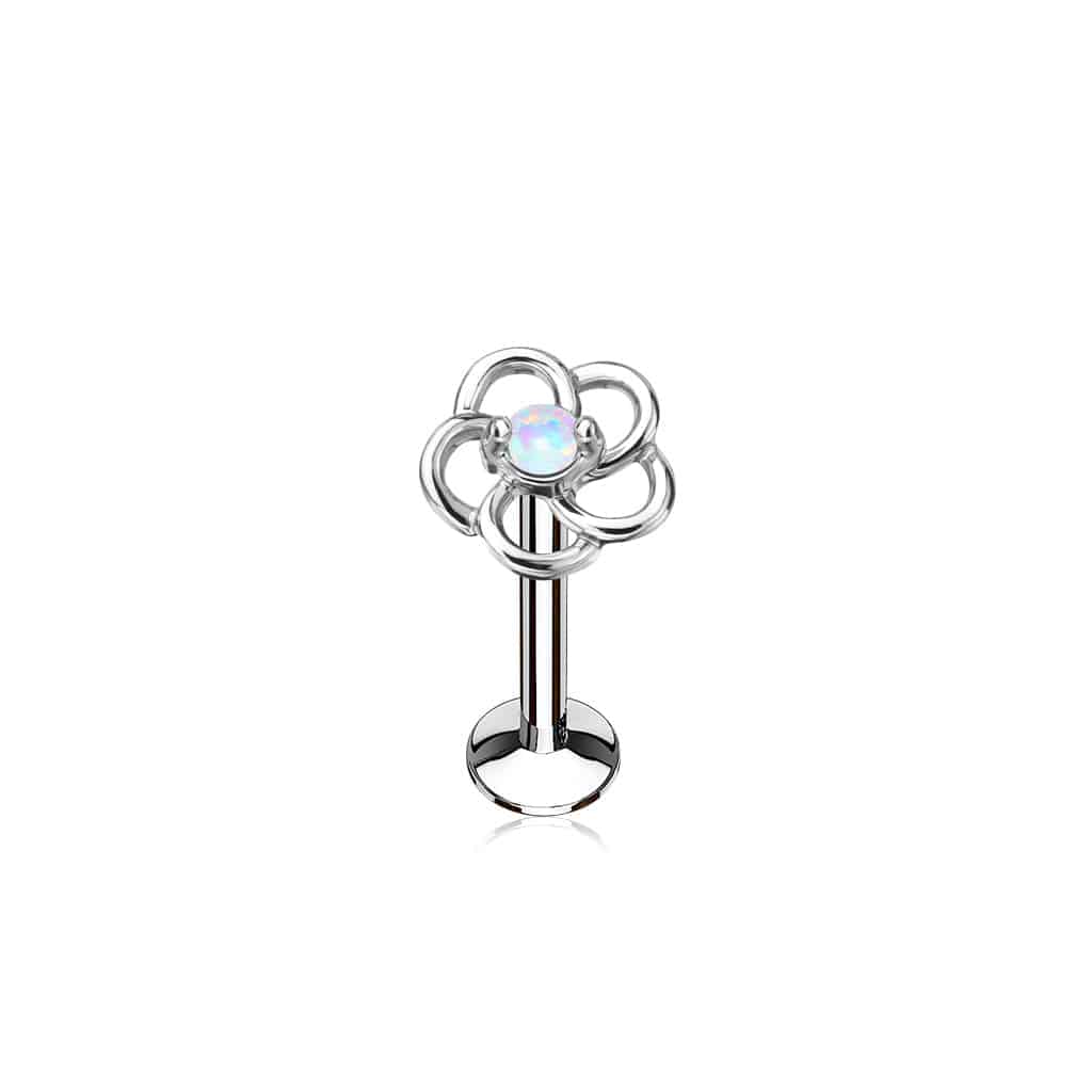 White Opal Flower Internally Threaded Labret