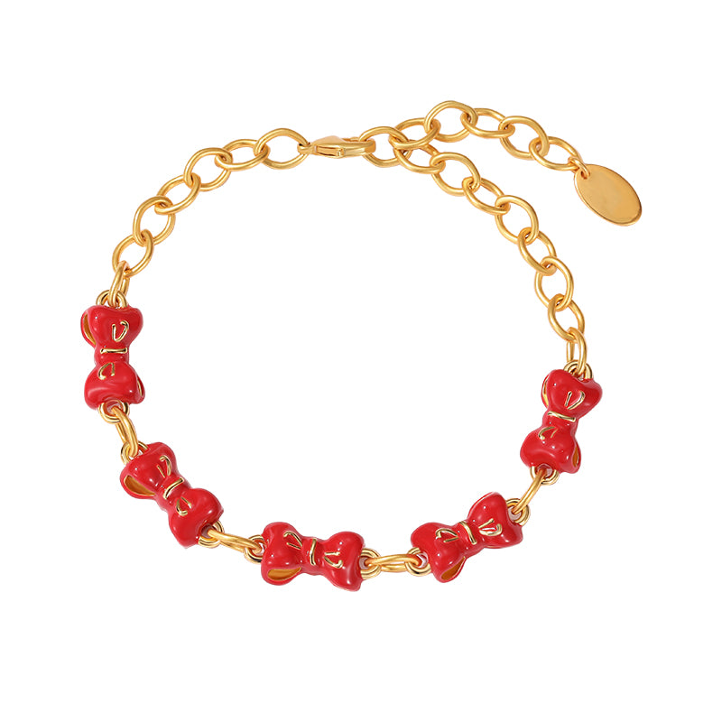 18K Sweetness Multiple Red Ribbon Enamel Bracelet