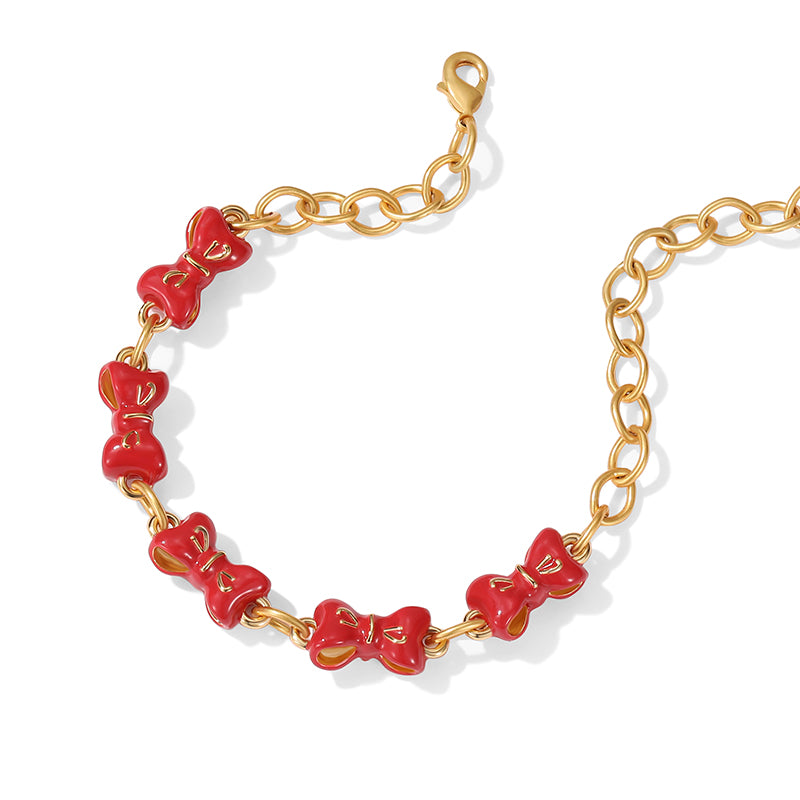 18K Sweetness Multiple Red Ribbon Enamel Bracelet