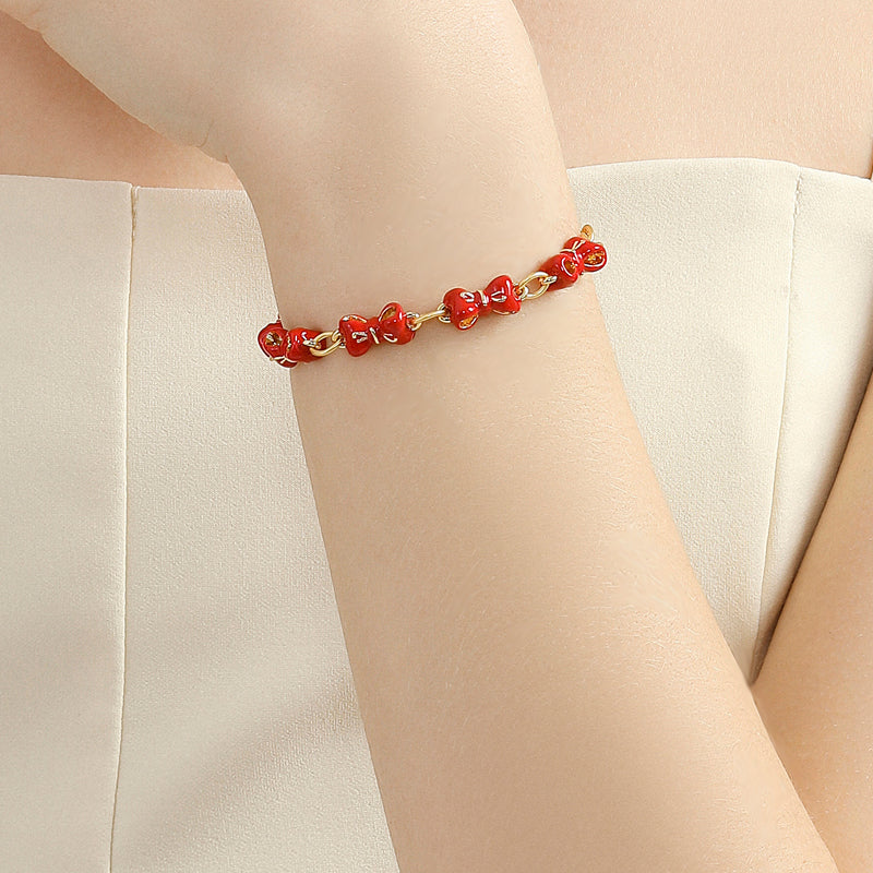 18K Sweetness Multiple Red Ribbon Enamel Bracelet